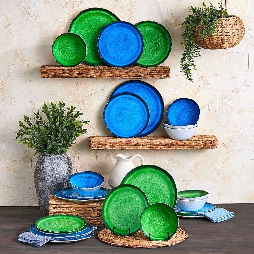 Rustic Melamine Vibrant Dinnerware Set Service for 4