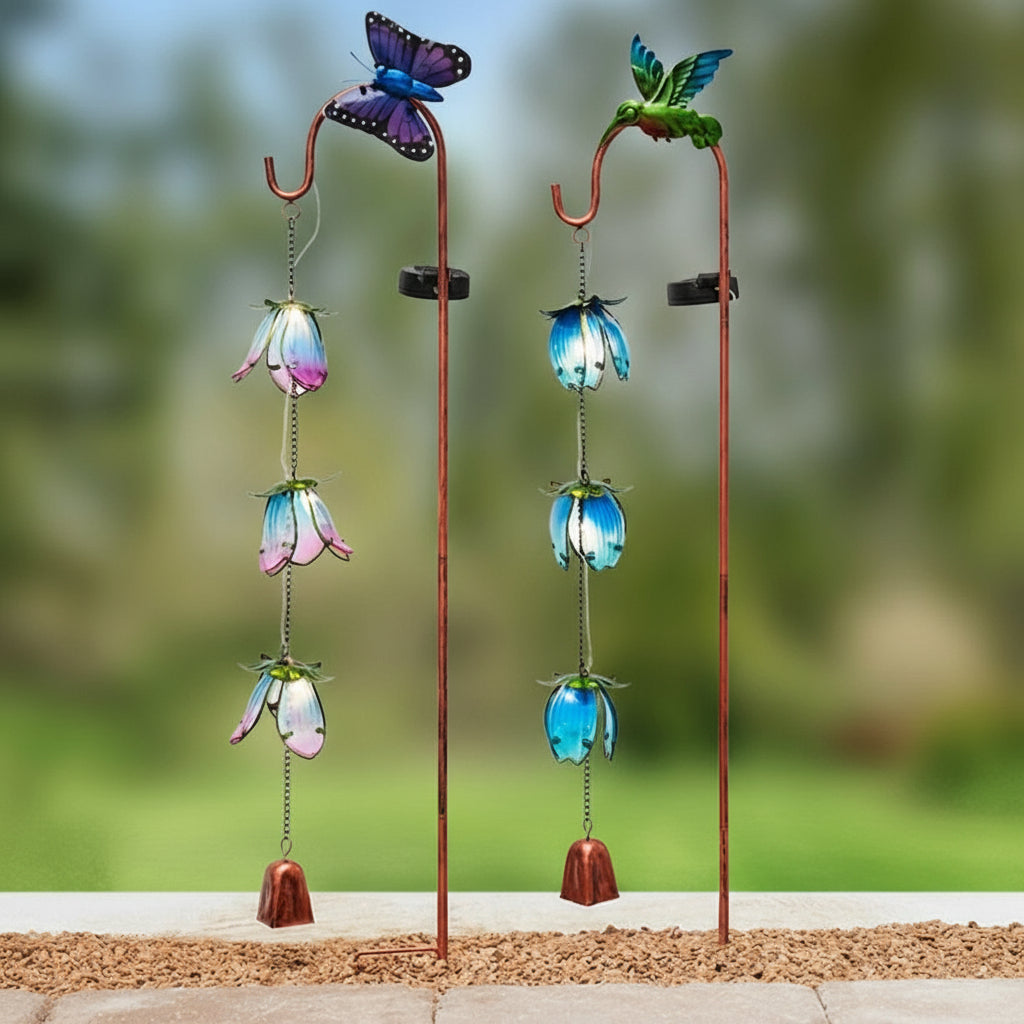 Cascading Flower Solar Garden Stake - Butterfly or Hummingbird