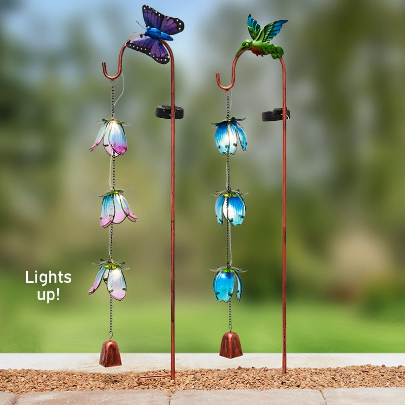 Cascading Flower Solar Garden Stake - Butterfly or Hummingbird