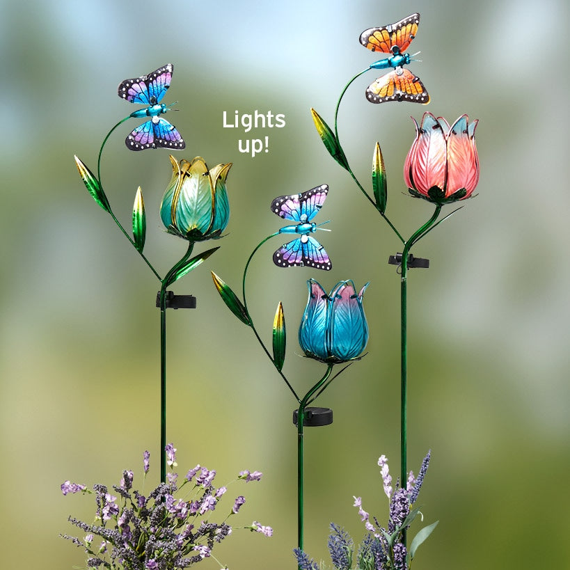 Solar Butterfly Flower Garden Stake