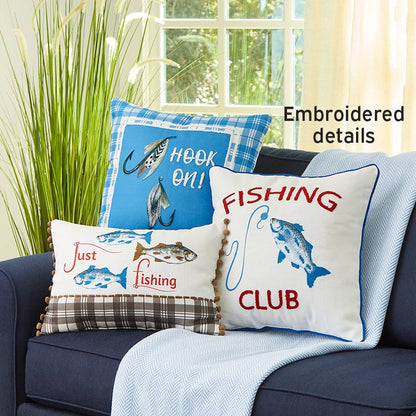 Fishing and Lake Themed Embroidered Decorative Pillow