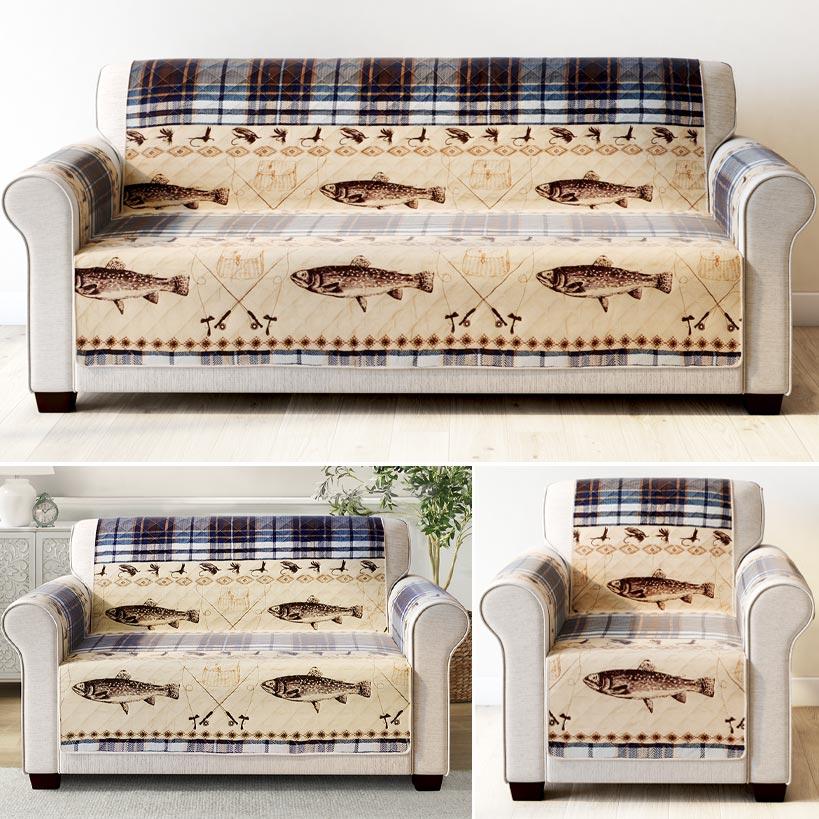 Fly Fishing Quilted Furniture Cover Chair, Loveseat, or Sofa