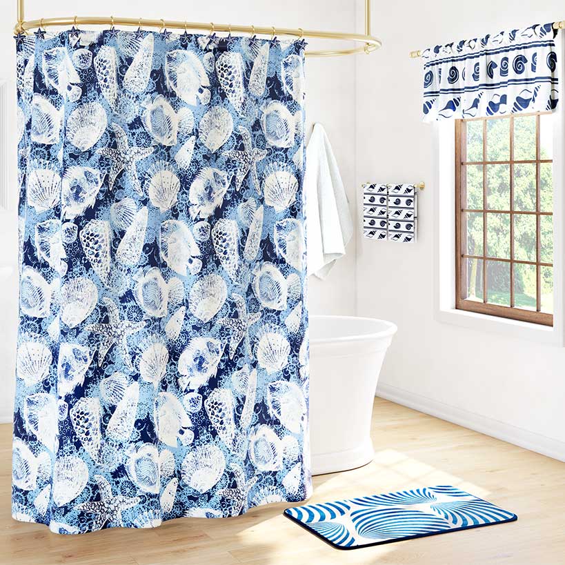 Niko Bath Collection, Shower Curtain, Hooks, Valance, Hand Towels, and Rug