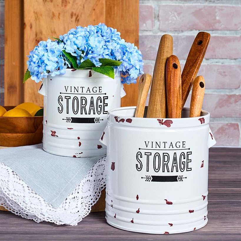 Vintage Metal Kitchen Storage Canisters - Set of 2