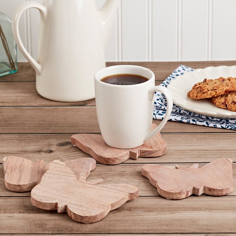 Dolly Parton Acacia Wood Butterfly Coasters - Set of 4