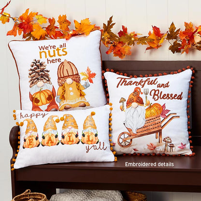 Thankful Gnomes Embroidered Accent Pillows