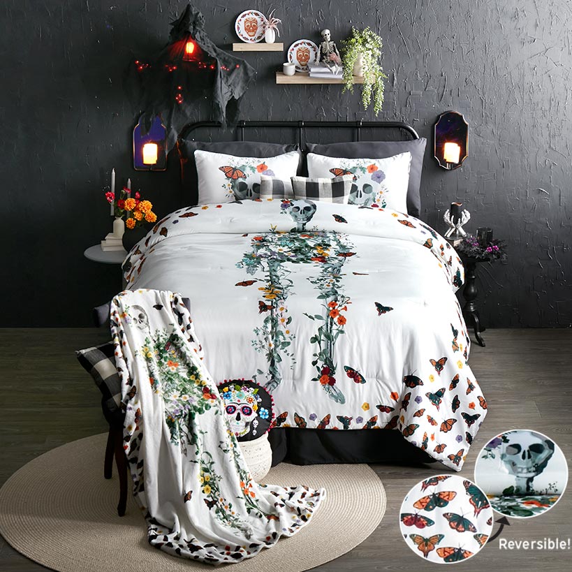 Skeleton with Butterflies Comforter Set