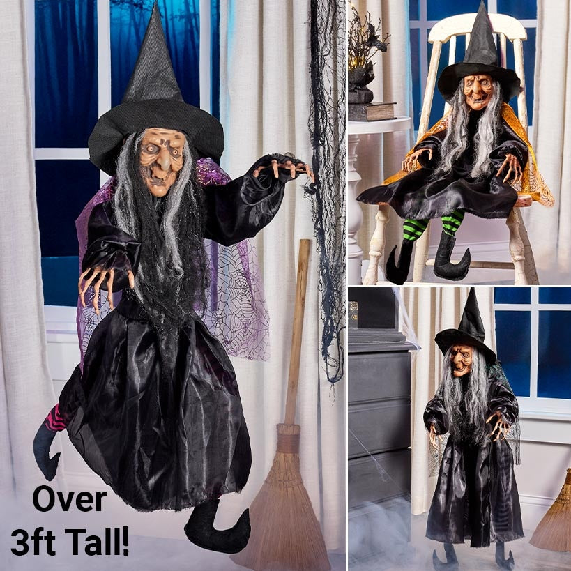 Halloween Witch Fully Poseable With Green, Orange, or Purple Cape