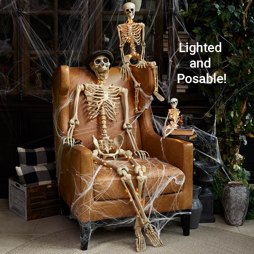 Halloween Skeleton Poseable Lighted Decor 16 Inch 35 Inch and 65 Inch
