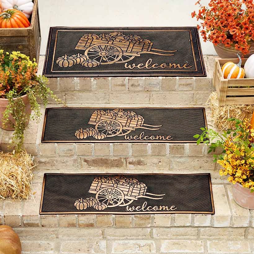 Welcome Garden Wagon Rubber Doormat or Set of 2 Rubber Stair Treads