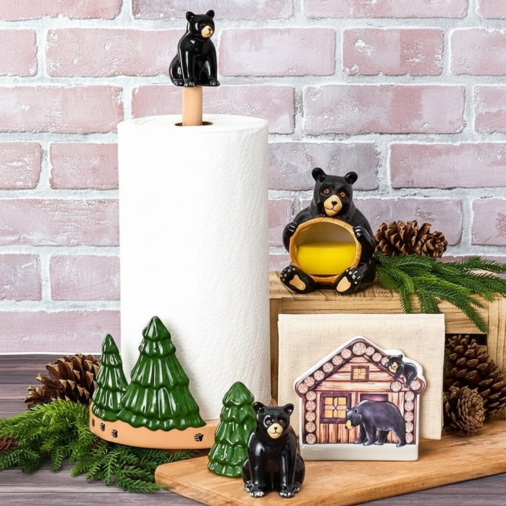 Lodge Kitchen Décor - Sponge Holder, Paper Towel Holder, Salt & Pepper