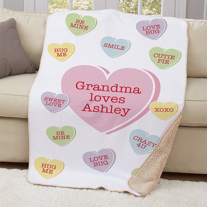 Personalized Valentine Conversation Hearts Sherpa Throw