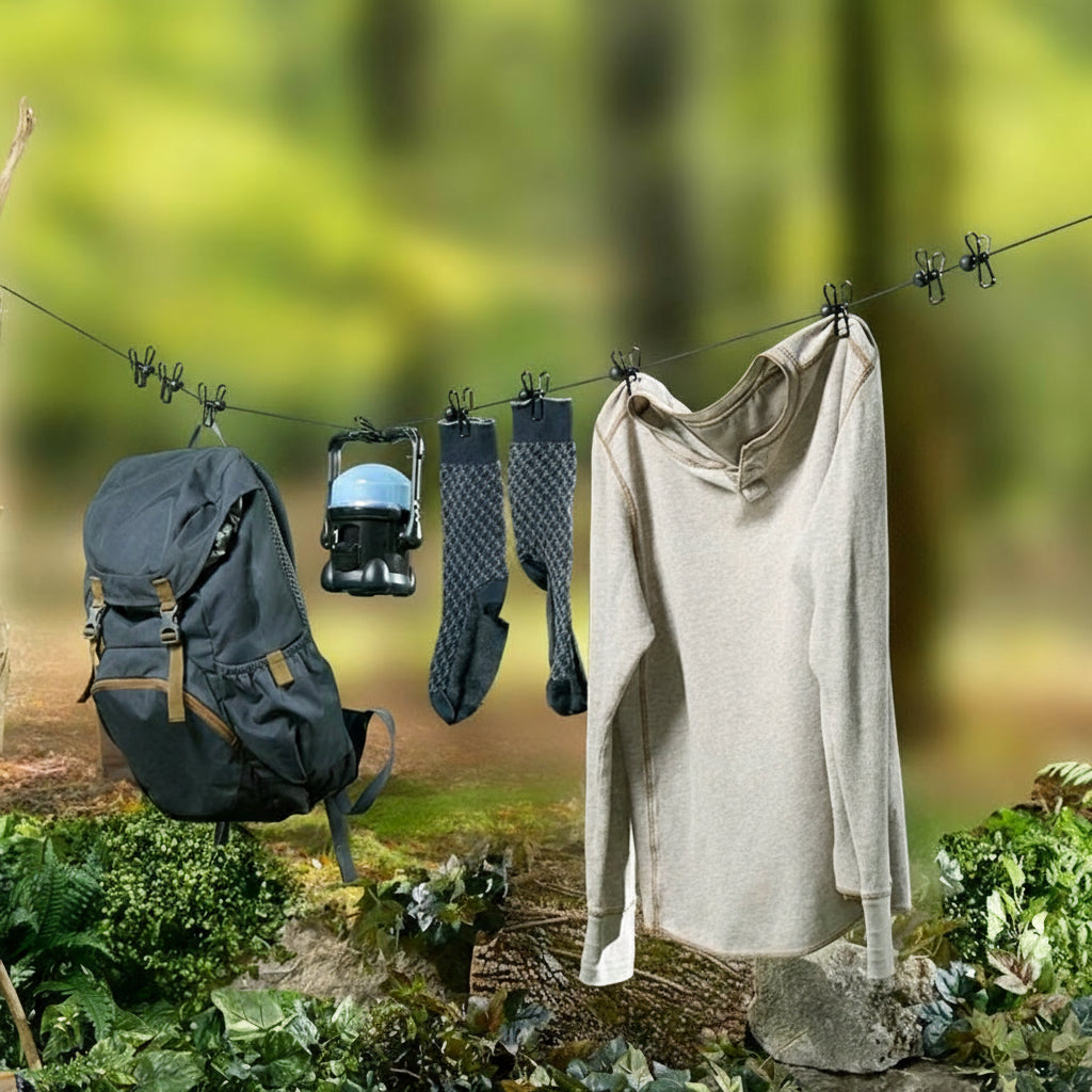 Camping Retractable Clothesline - 12 Pins, 13 Buckles and 70" Long