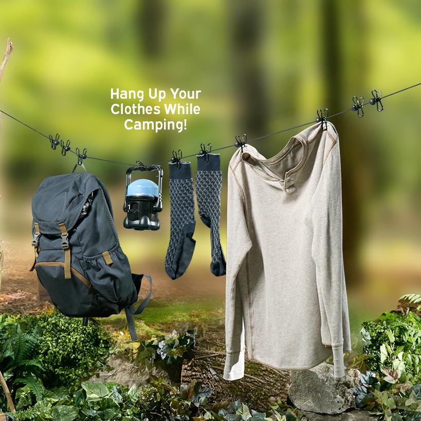 Camping Retractable Clothesline - 12 Pins, 13 Buckles and 70" Long
