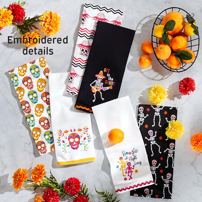 Halloween Skeletons Embroidered Kitchen Towels, Set of 2