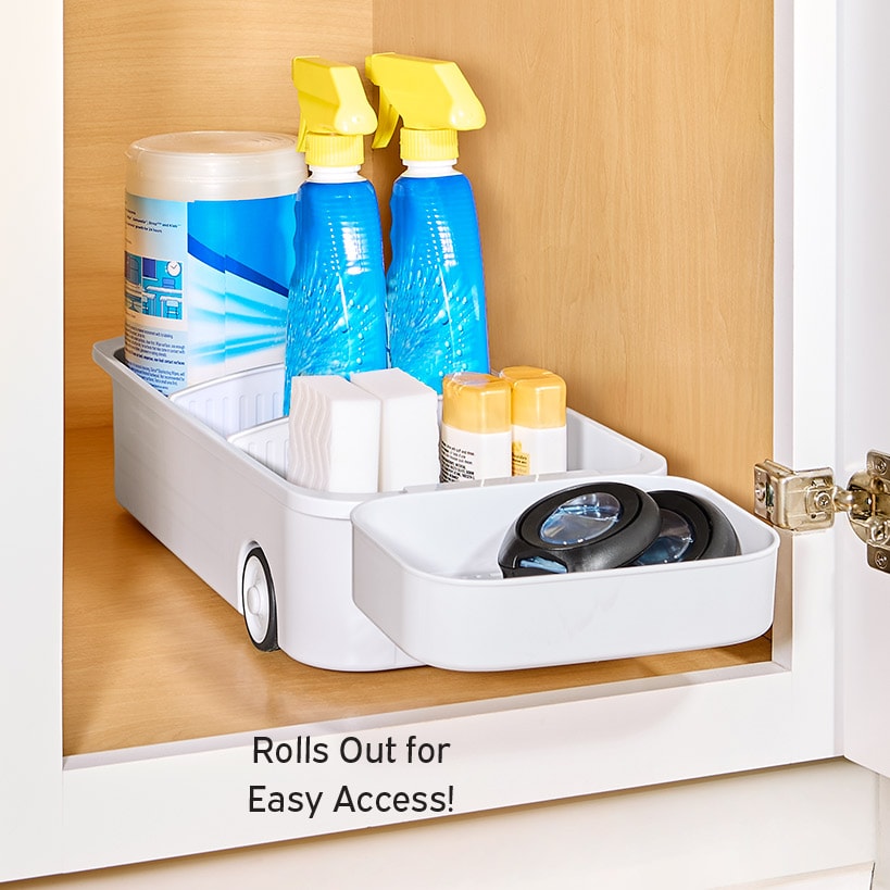 Kitchen Storage Caddy with Adjustable Dividers and Wheels