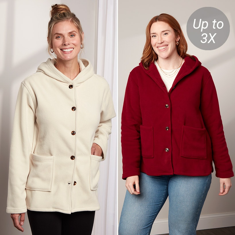 Women's Button-Up Fleece Jacket with Hood