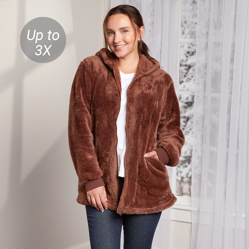 Women's Brown Zip-Up Fleece Hoodie