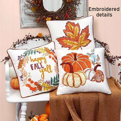 Fall Embroidered Decorative Pillow