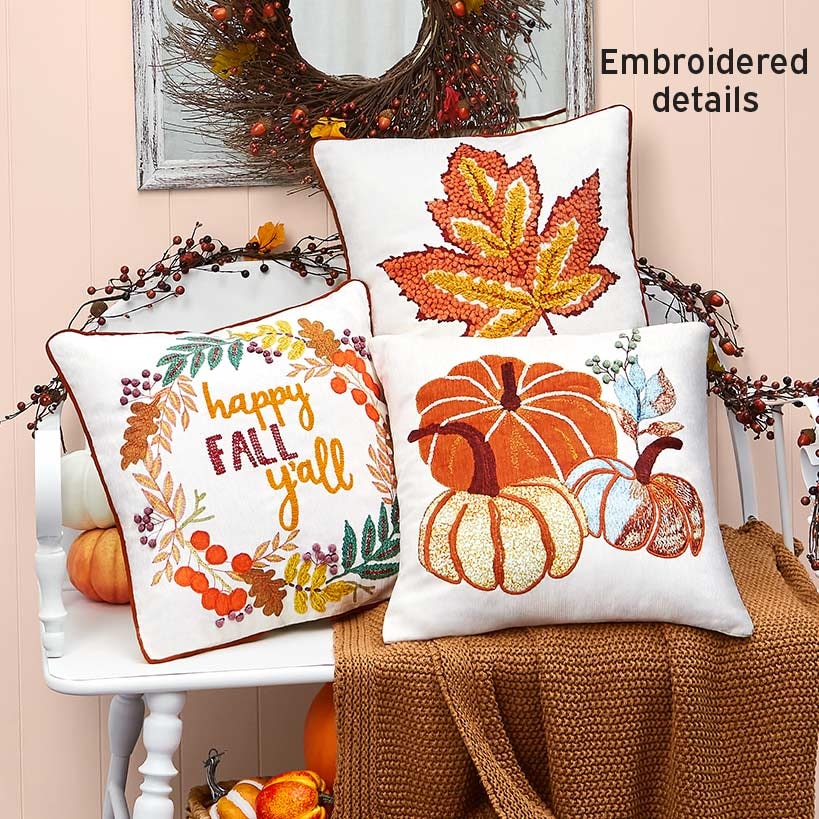 Fall Embroidered Decorative Pillow