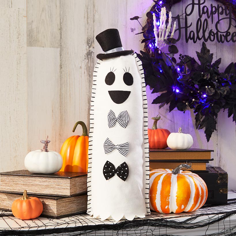 Halloween Plush Ghost With Bowtie Decor
