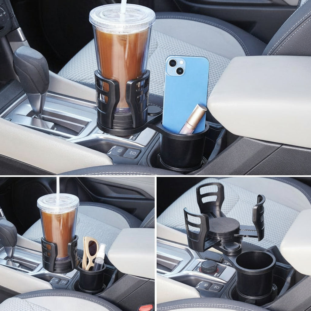 Multifunctional Adjustable Car Cup Holder for Dual Cups and Snacks