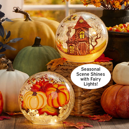 Halloween and Harvest Lighted Themed Glass Globe Art