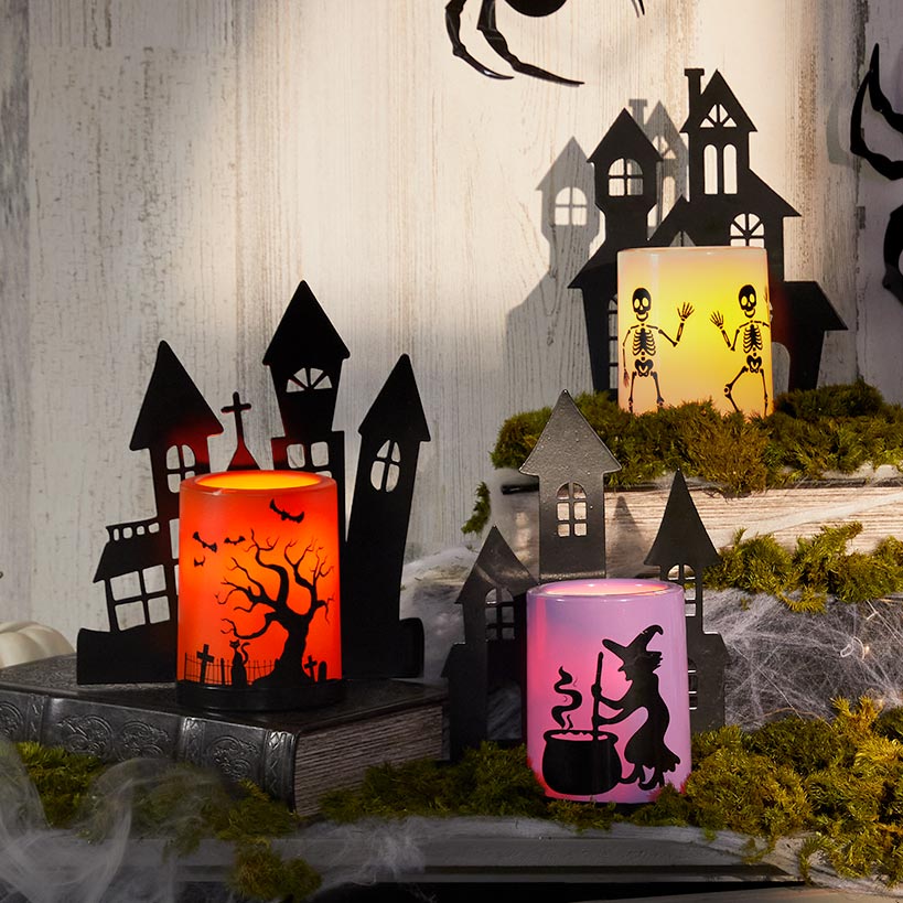 6-Pc. Haunted Village with Colorful LED Candles