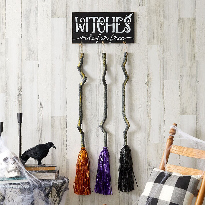 Witches Ride for Free Sign with Brooms