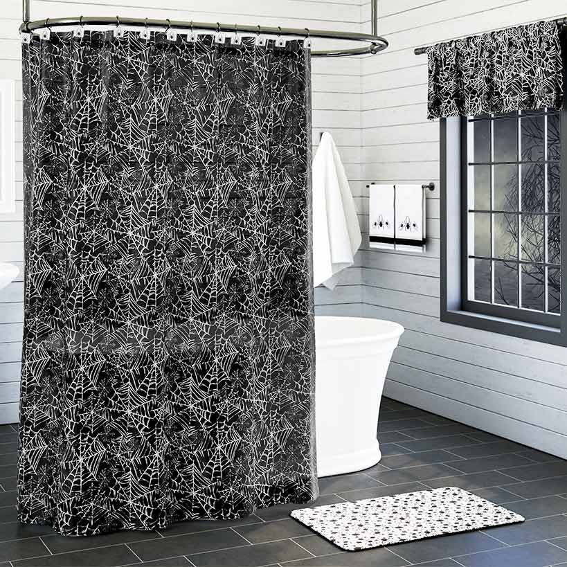 Halloween Bathroom Spider Themed Memory Foam Rug or Shower Curtain