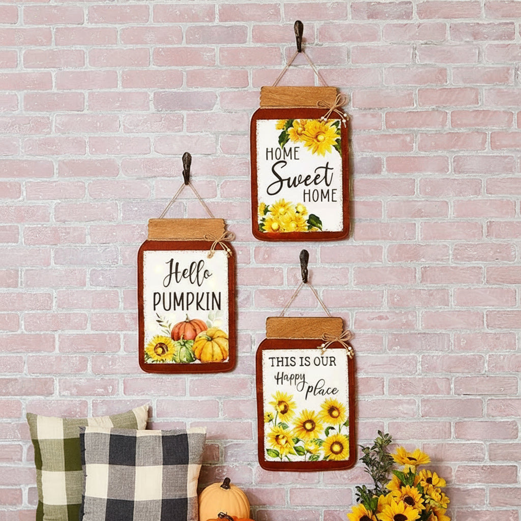 Fall Lighted Mason Jar Wall Hangings With Sentiment