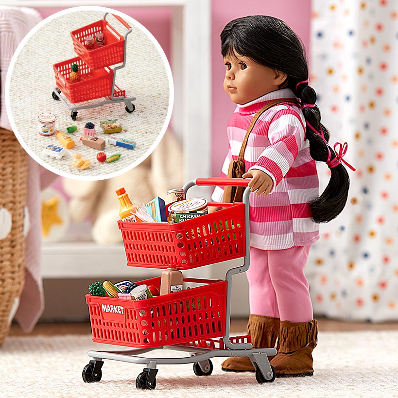18" Doll Shopping Cart With Food Accessories
