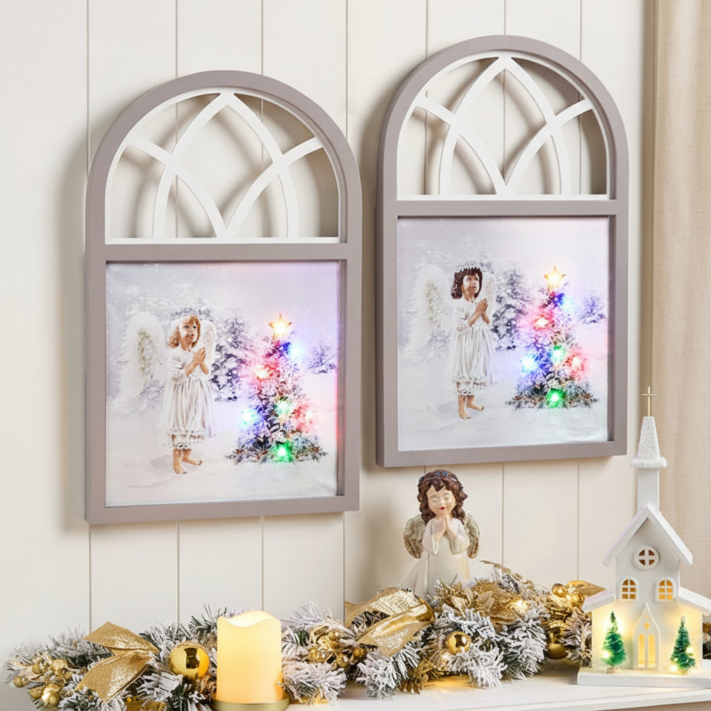 Christmas Framed Lighted Angel Wall Art - Battery Operated