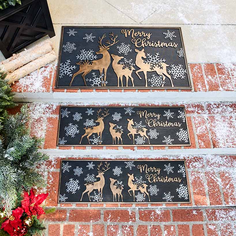 Christmas Deer Set of 2 Stair Treads or Doormat
