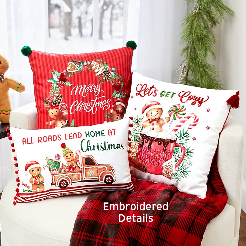 Gingerbread Embroidered Accent Pillow