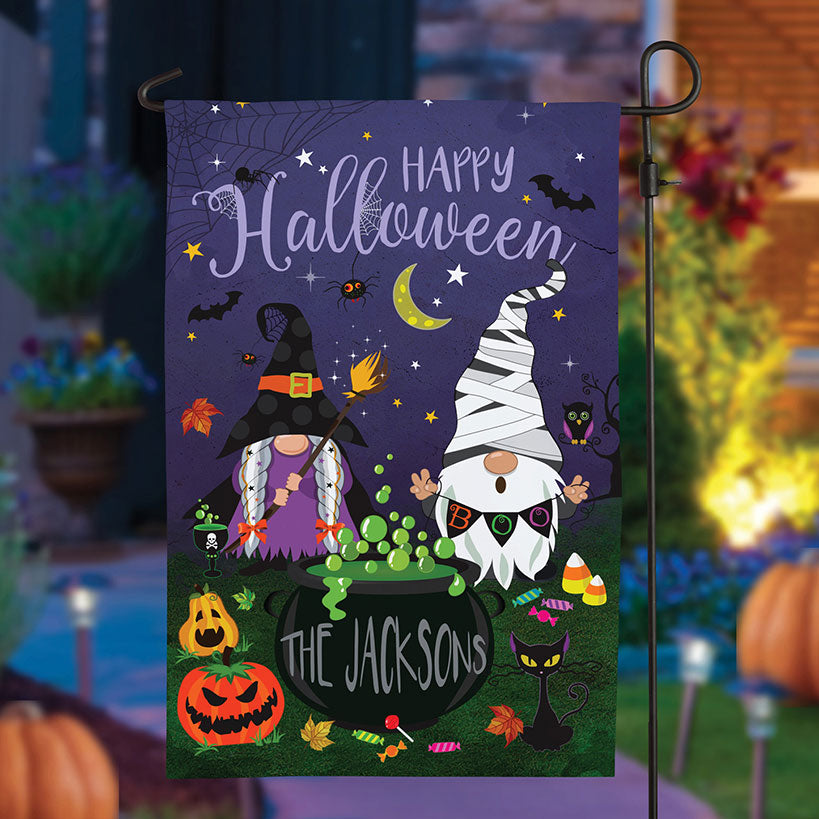 Personalized Halloween Gnome Garden Flag