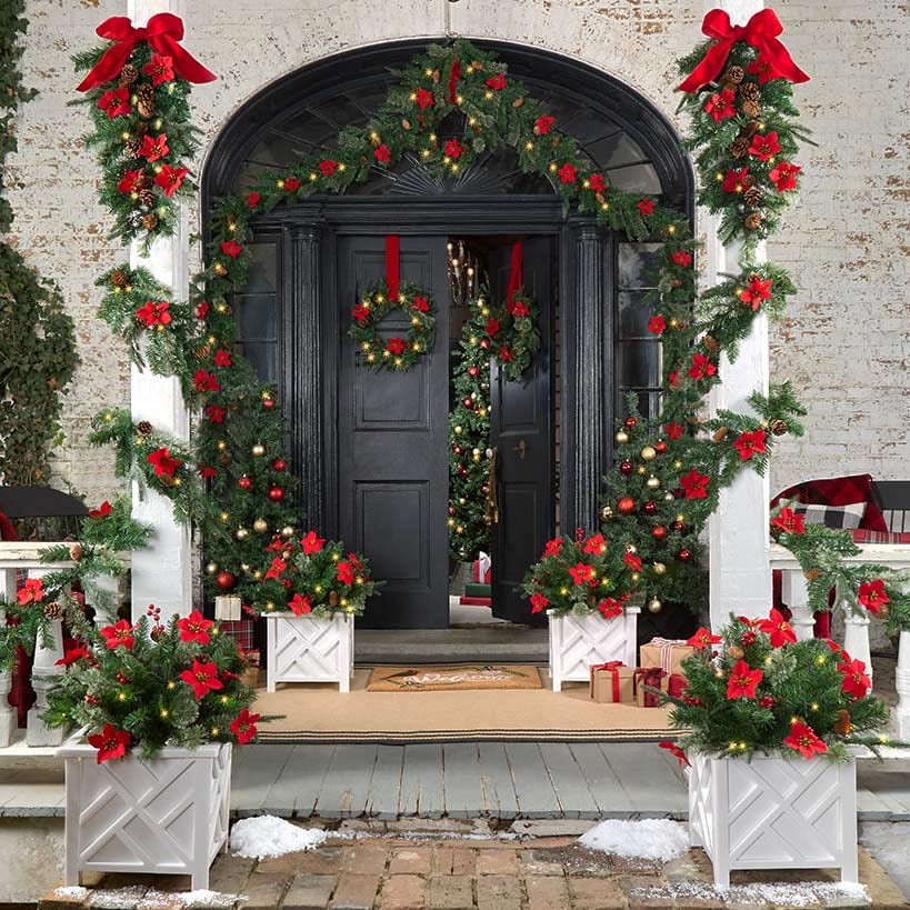 Lighted Poinsettia Greenery - Garland or Wreath