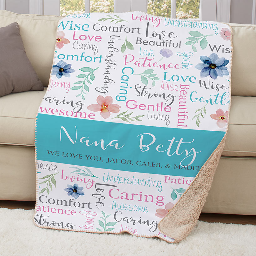 Personalized Watercolor Word Art Sherpa Throw