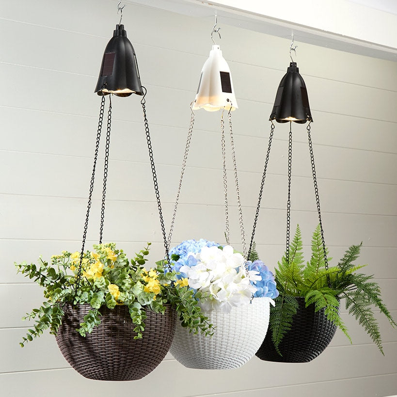 Solar Lighted Hanging Basket Planter