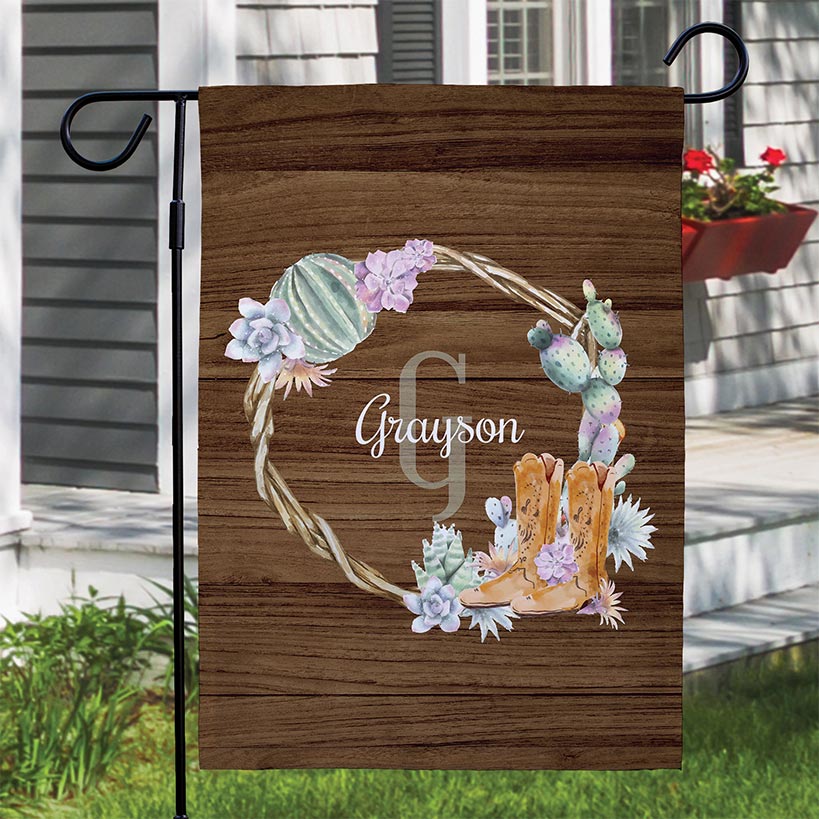 Personalized Watercolor Succulent Garden Flag