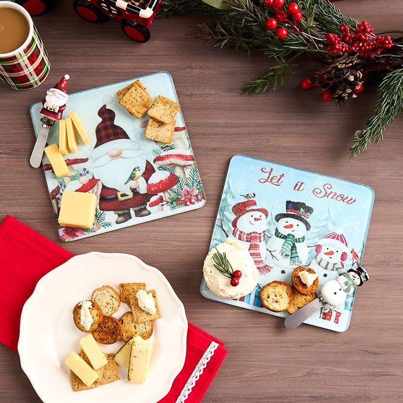 Holiday Glass Cutting Board and Shaped Spreader Set