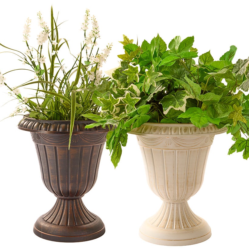 Plastic Urn Planter in White-Gold or Black-Copper