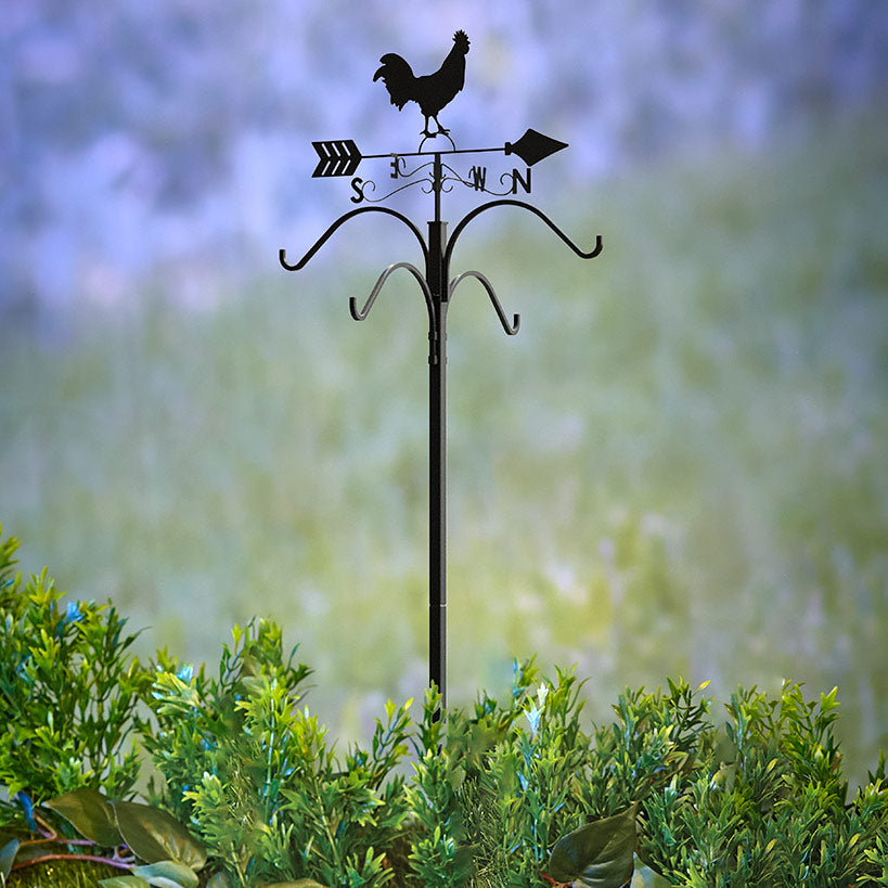 Rooster Weathervane With 4-Way Shepherds Hook - 84 Inch