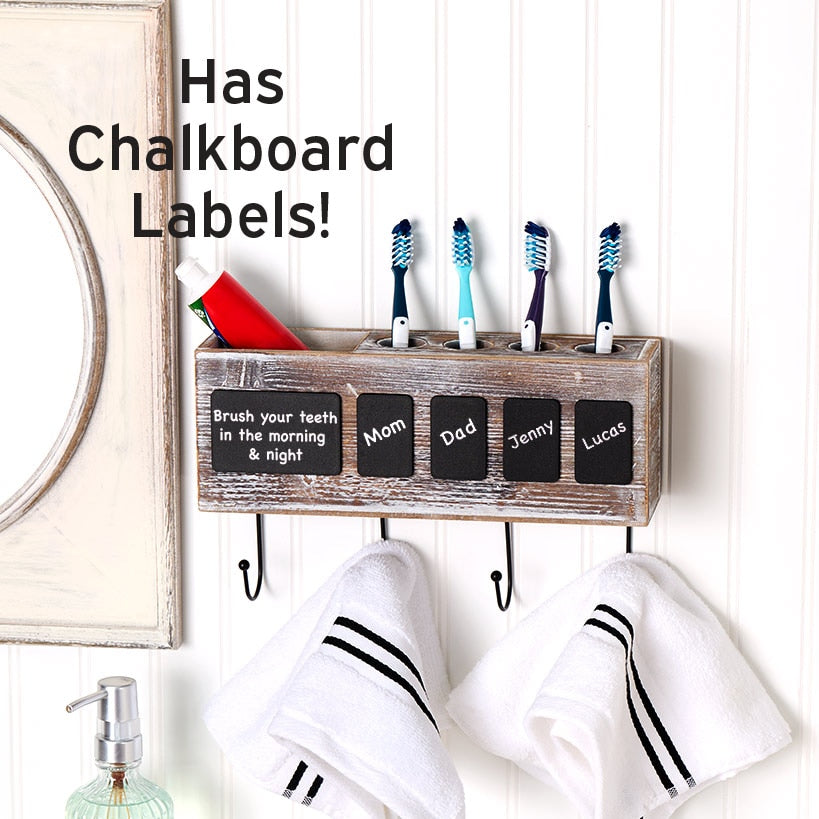 Bathroom Wooden Toothbrush Holder with Chalkbaord Labels