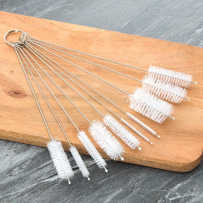 Straw Brush Nylon Pipe Tube Cleaner 8" Different Diameters Set of 10