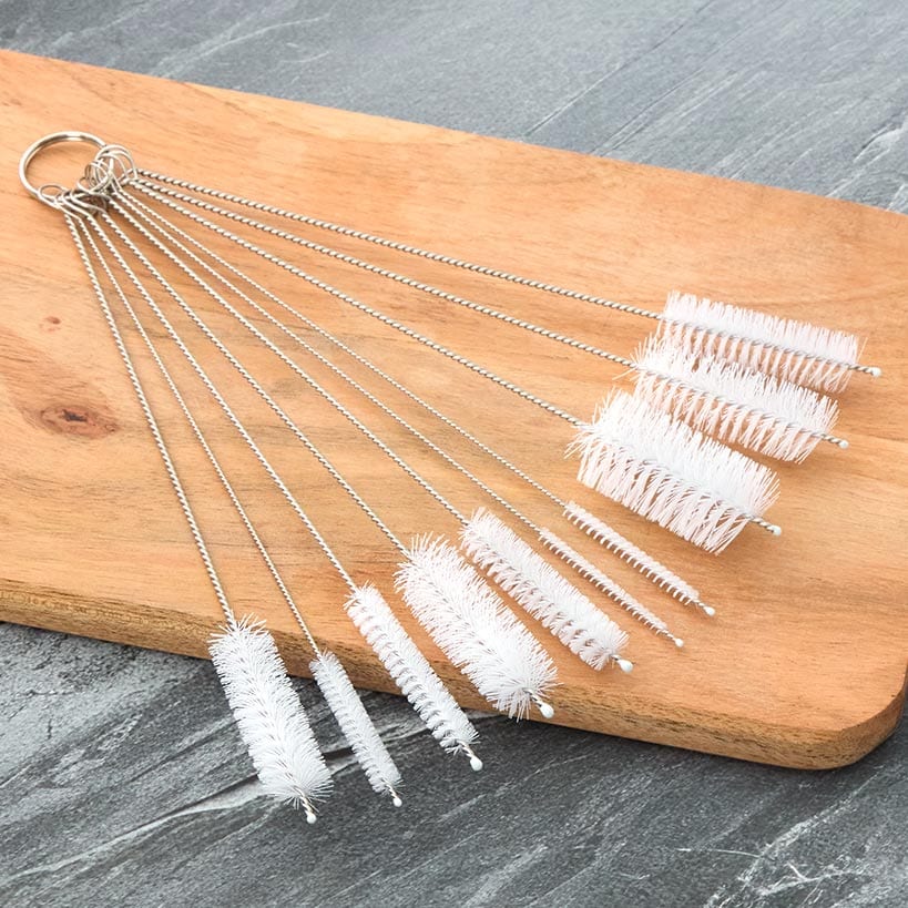 Straw Brush Nylon Pipe Tube Cleaner 8" Different Diameters Set of 10