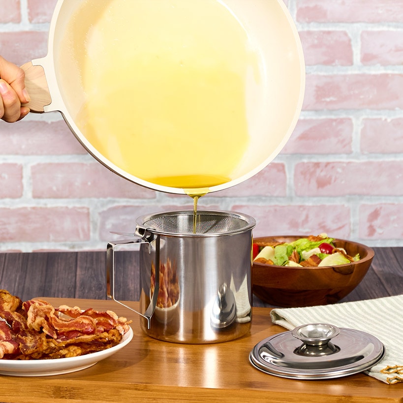 Grease Container with Removeale Strainer Stainless Steel