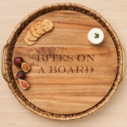 Personalized Water Hyacinth Round Tray with Metal Handles