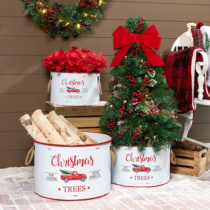 Set of 3 Antique Truck Christmas Trees Metal Planters