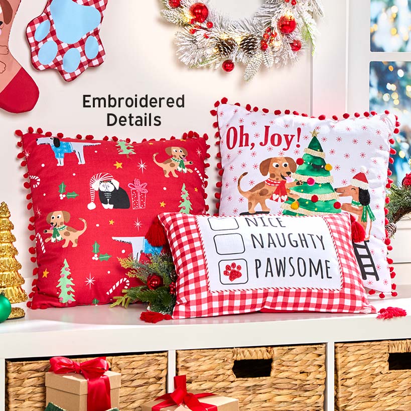 Puppy-Themed Embroidered Accent Pillows